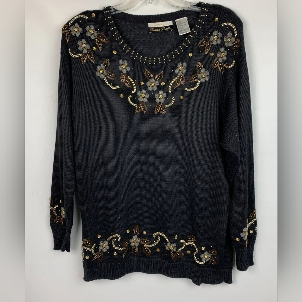 Embellished Floral Black Sweater